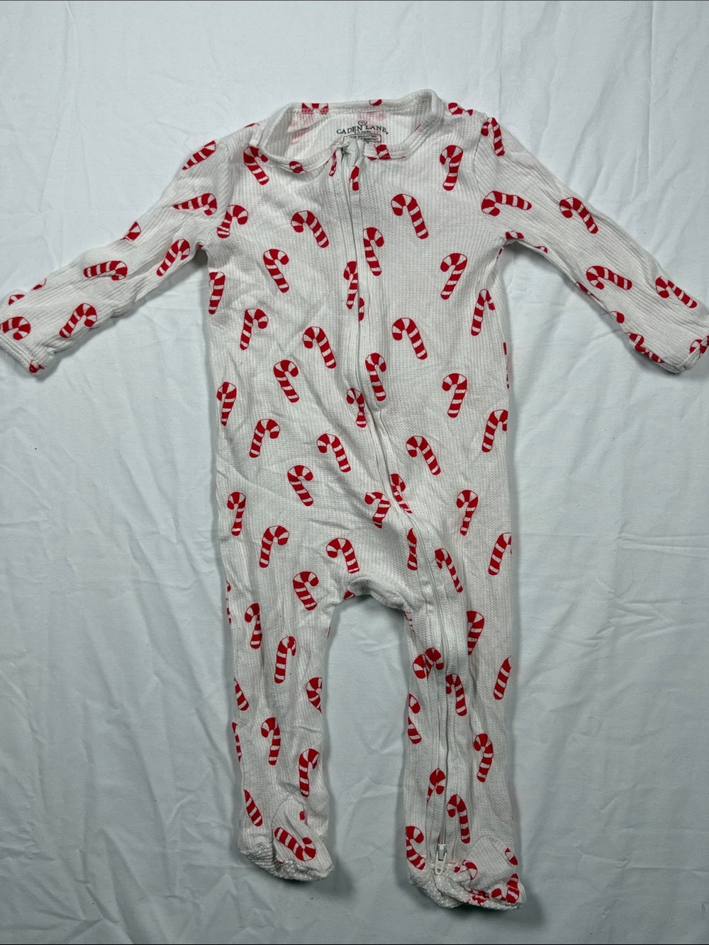 Caden Lane White Footie with Red Candy Cane Print